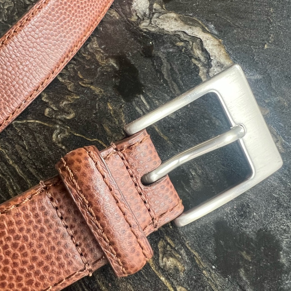 Shinola Detroit Brown Leather Belt with Silver Buckle